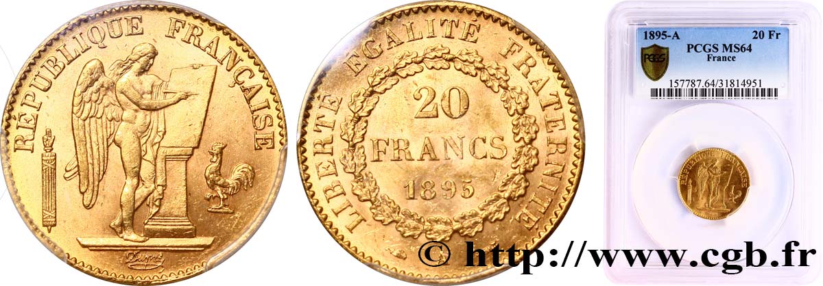 20 francs or Génie, IIIe République 1895 Paris F.533/19 SC64 PCGS