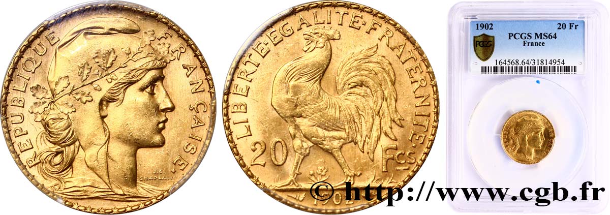 20 francs or Coq, Dieu protège la France 1902 Paris F.534/7 fST64 PCGS