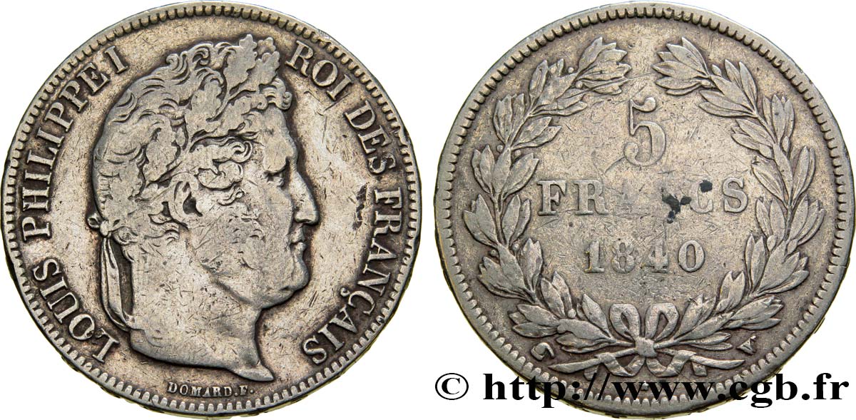 5 francs IIe type Domard 1840 Lille F.324/89 VF25 