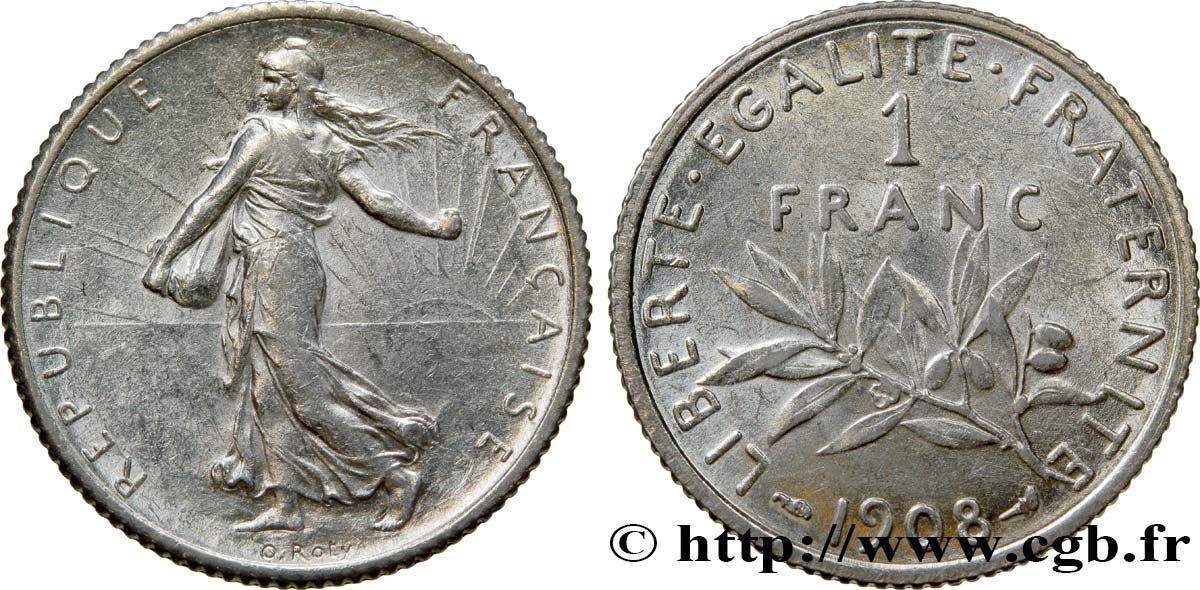 1 franc Semeuse 1908 Paris F.217/13 EBC60 