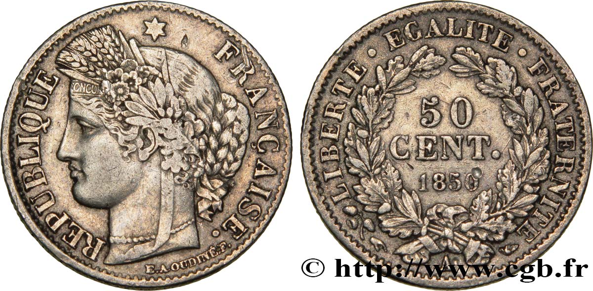 50 centimes Cérès, IIe République 1850 Paris F.184/2 XF48 