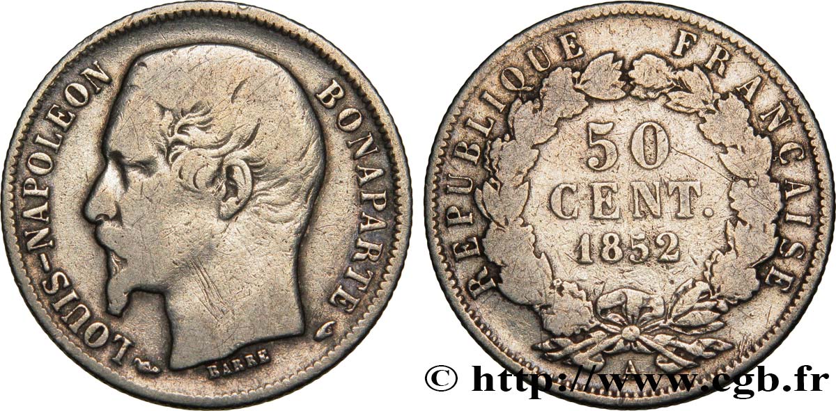 50 centimes Louis-Napoléon 1852 Paris F.185/1 S25 