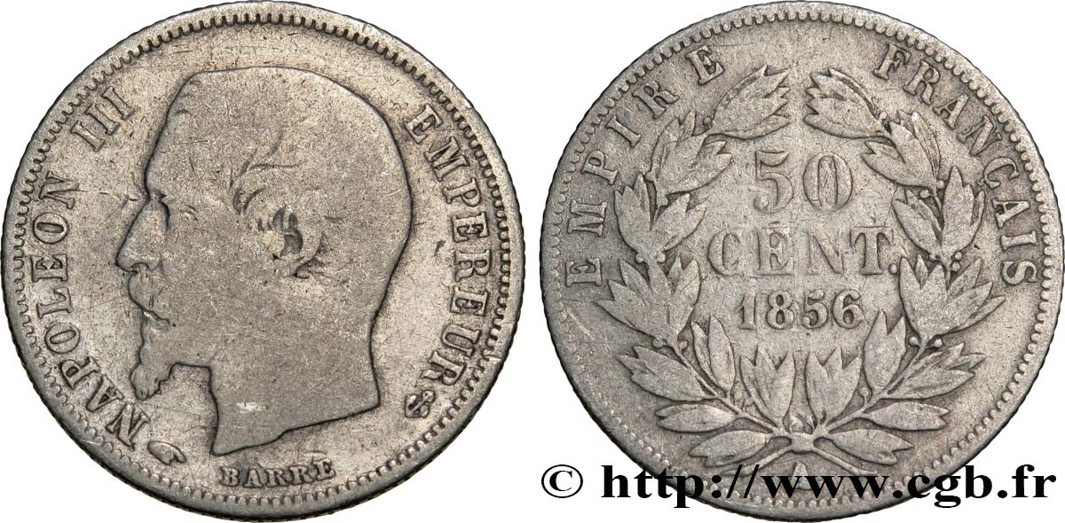 50 centimes Napoléon III, tête nue 1856 Paris F.187/4 F13 