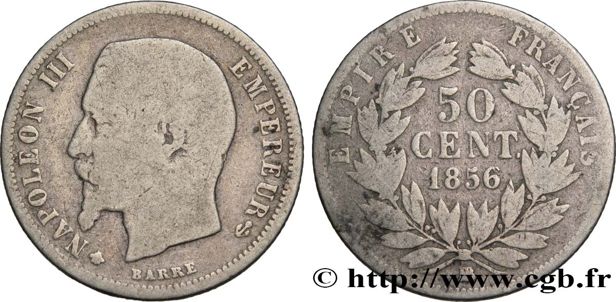 50 centimes Napoléon III, tête nue 1856 Strasbourg F.187/6 B10 