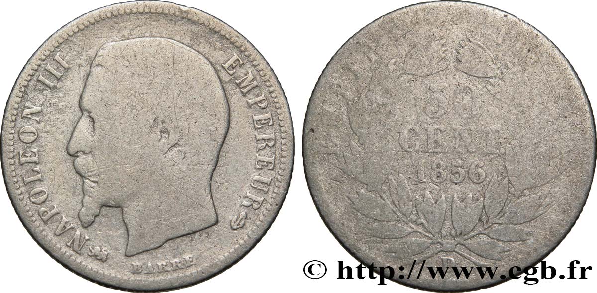 50 centimes Napoléon III, tête nue 1856 Lyon F.187/7 B6 