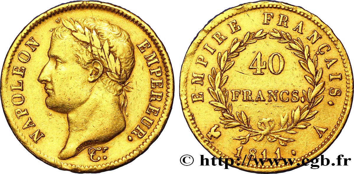 40 francs or Napoléon tête laurée, Empire français 1811 Paris F.541/6 TTB45 