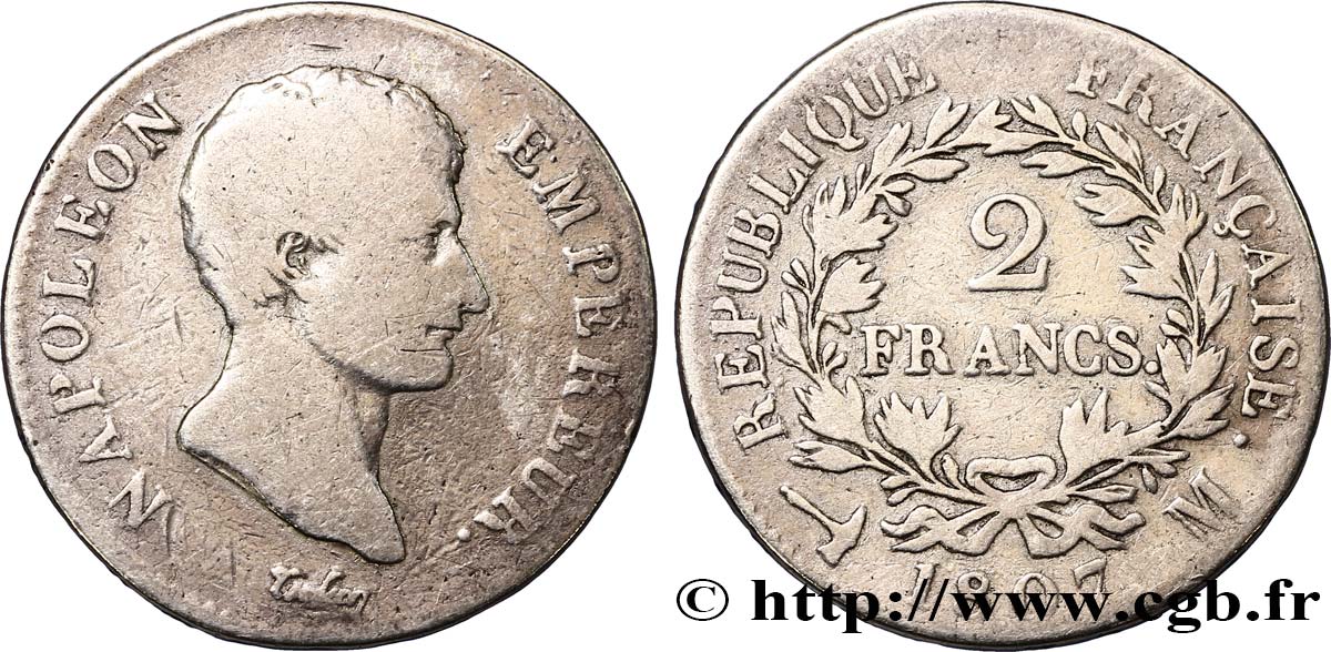 2 francs Napoléon Empereur, Calendrier grégorien 1807 Toulouse F.252/13 B12 