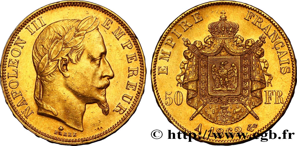 50 francs or Napoléon III, tête laurée 1862 Paris F.548/1 TTB45 