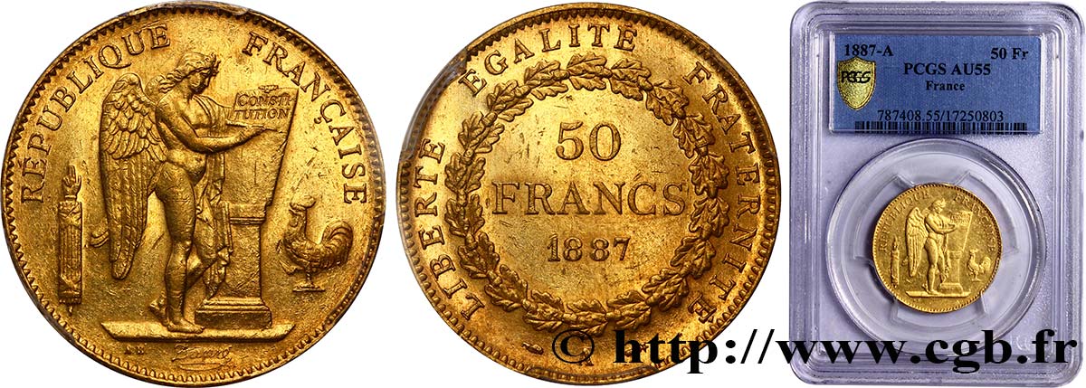 50 francs or Génie 1887 Paris F.549/2 AU55 PCGS
