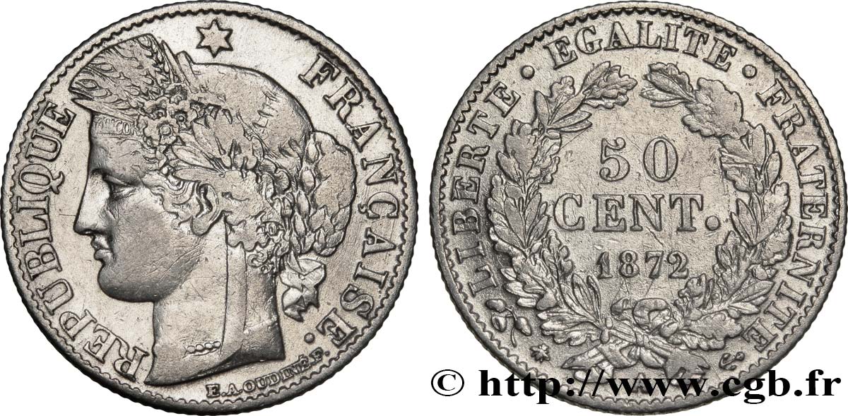 50 centimes Cérès, IIIe République 1872 Paris F.189/3 VF35 