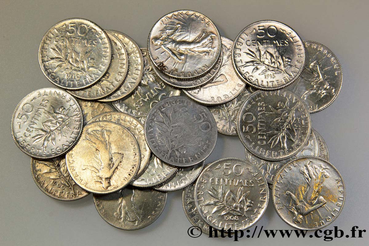 Série quasi complète de 50 centimes Semeuse - - F.190/- VG/AU 