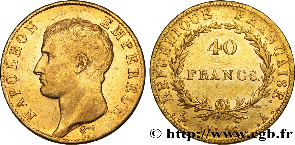 40 francs or Napoléon tête nue, Calendrier révolutionnaire 1805 Paris F.537/1 TTB45 