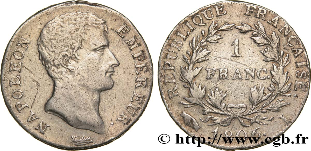 1 franc Napoléon Empereur, Calendrier grégorien 1806 Limoges F.202/3 BC35 