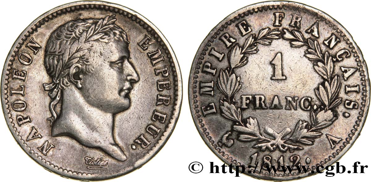 1 franc Napoléon Ier tête laurée, Empire français 1812 Paris F.205/42 BB45 