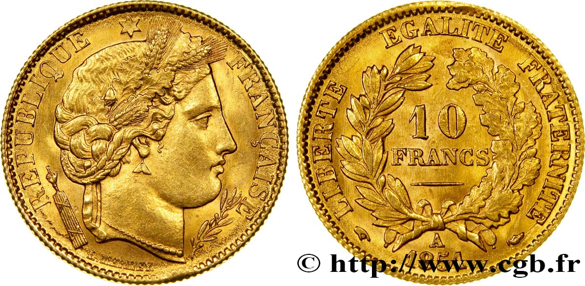 10 francs or Cérès, IIe République 1851 Paris F.504/3 SUP60 