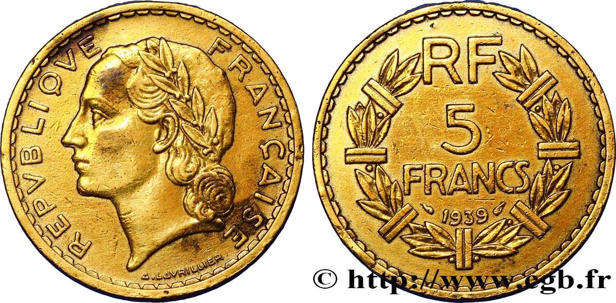 5 francs Lavrillier, bronze-aluminium 1939  F.337/3 TTB48 