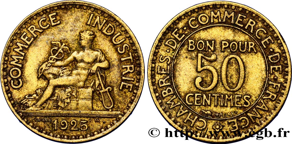 50 centimes Chambres de Commerce 1925 Paris F.191/7 MBC48 