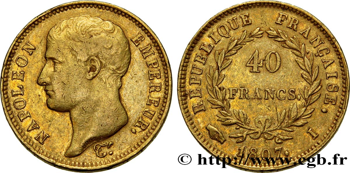 40 francs or Napoléon tête nue, type transitoire 1807 Limoges F.539/2 TTB45 