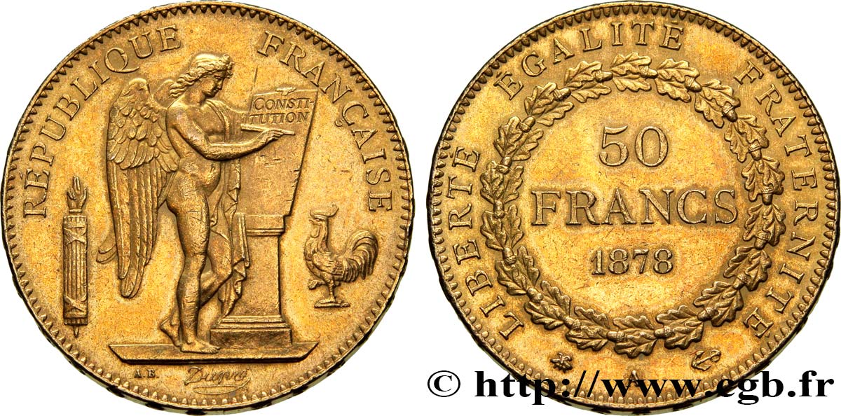 50 francs or Génie 1878 Paris F.549/1 AU55 