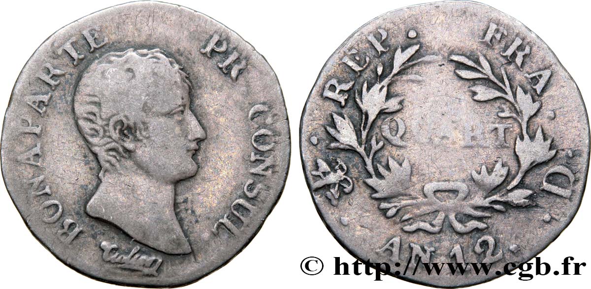 Quart (de franc) Bonaparte Premier Consul 1804 Lyon F.157/3 MB15 