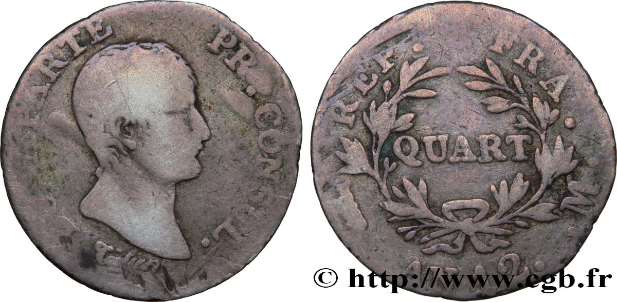Quart (de franc) Bonaparte Premier Consul 1804 Toulouse F.157/6 VG10 
