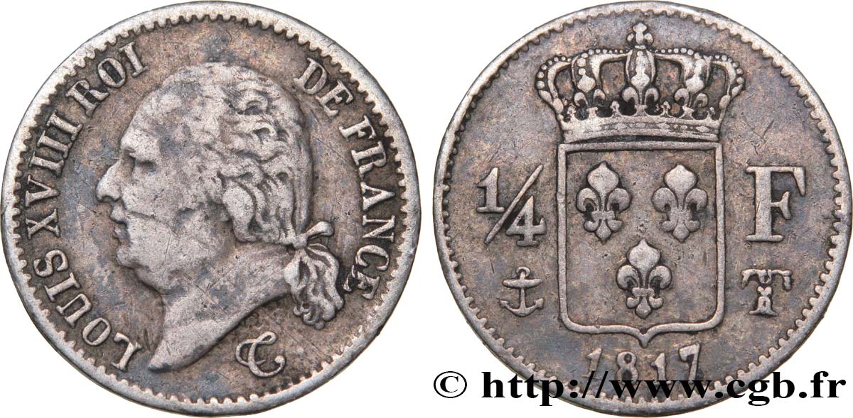 1/4 franc Louis XVIII 1817 Nantes F.163/10 TB25 