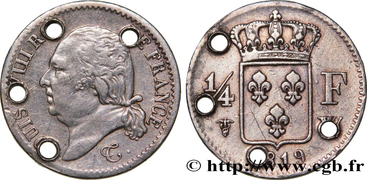 1/4 franc Louis XVIII 1819 Lille F.163/17 S 