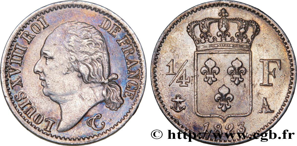 1/4 franc Louis XVIII 1823 Paris F.163/24 XF48 