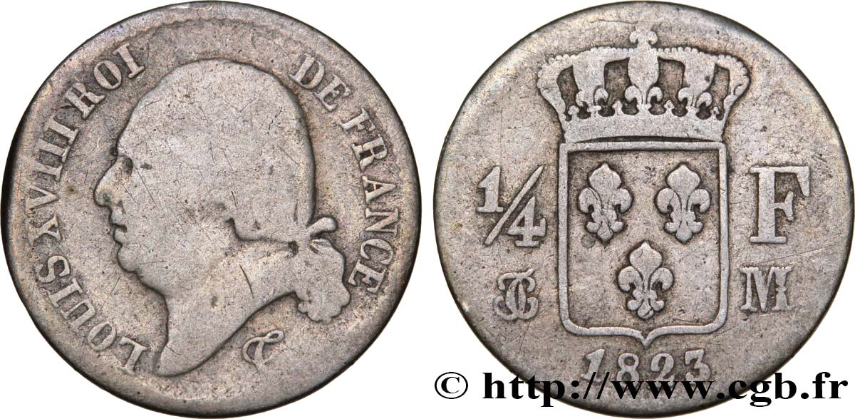 1/4 franc Louis XVIII 1823 Toulouse F.163/28 MB15 