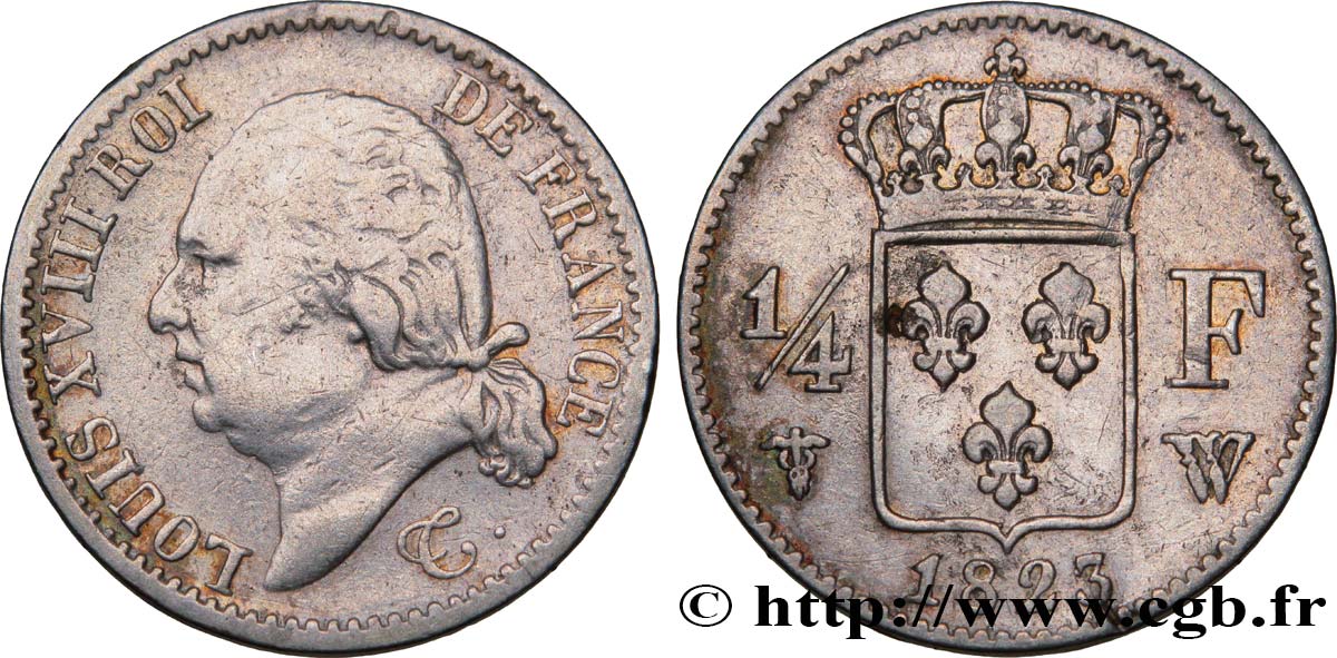1/4 franc Louis XVIII 1823 Lille F.163/30 TB35 