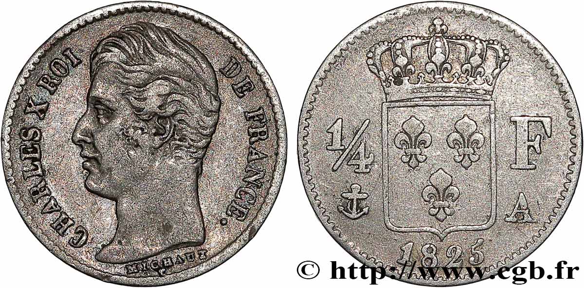 1/4 franc Charles X 1825 Paris F.164/1 SS 