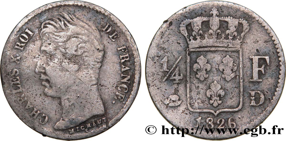 1/4 franc Charles X 1826 Lyon F.164/4 RC13 