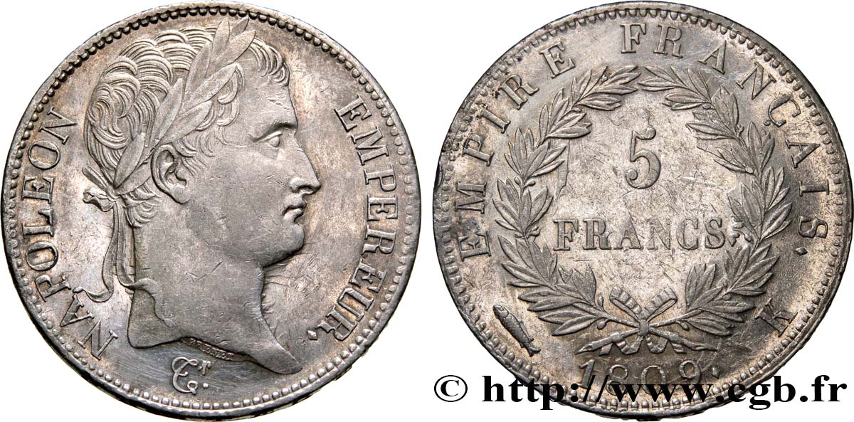 5 francs Napoléon Empereur, Empire français 1809 Bordeaux F.307/7 SS50 