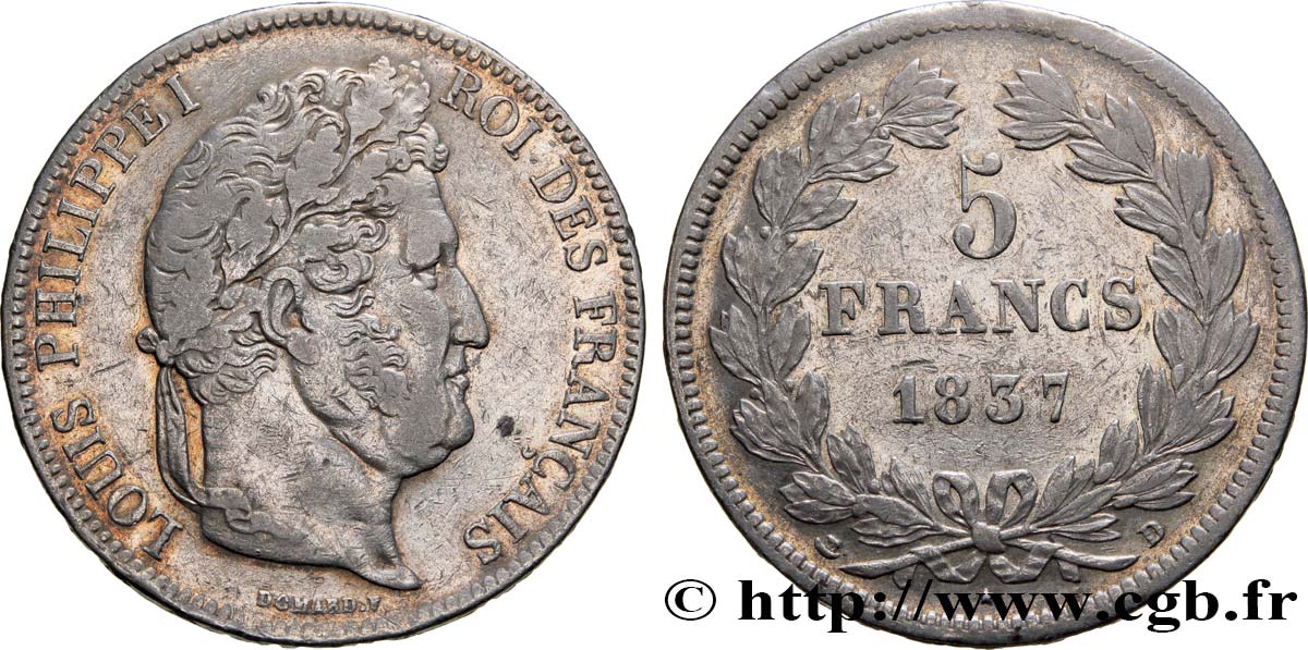 5 francs IIe type Domard 1837 Lyon F.324/64 MBC40 