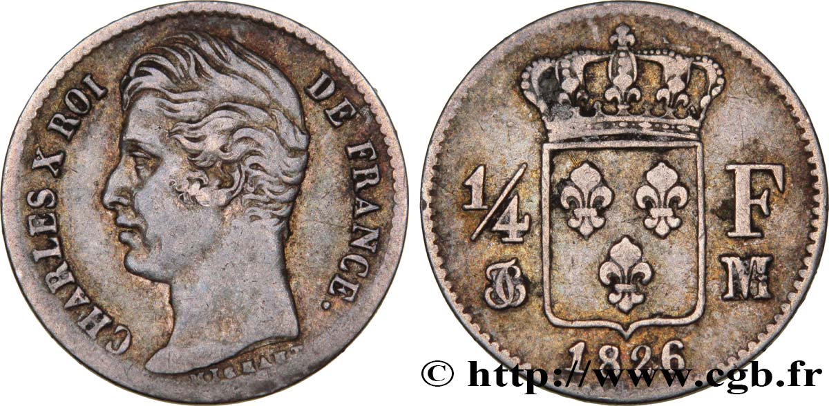 1/4 franc Charles X 1826 Toulouse F.164/6 XF45 