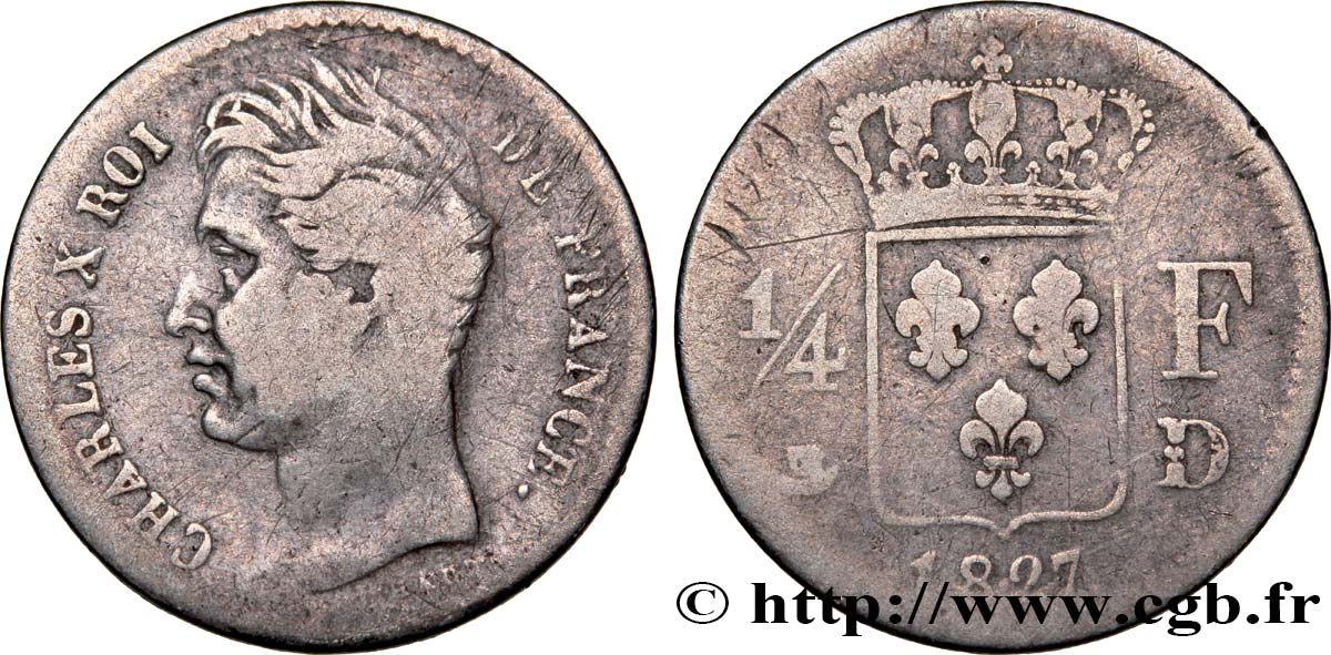 1/4 franc Charles X 1827 Lyon F.164/13 B12 