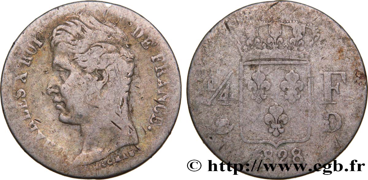 1/4 franc Charles X 1828 Lyon F.164/21 B8 