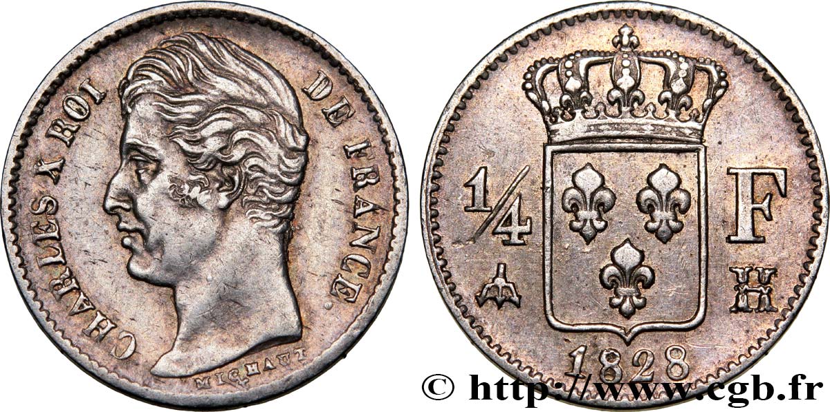 1/4 franc Charles X 1828 La Rochelle F.164/22 MBC48 