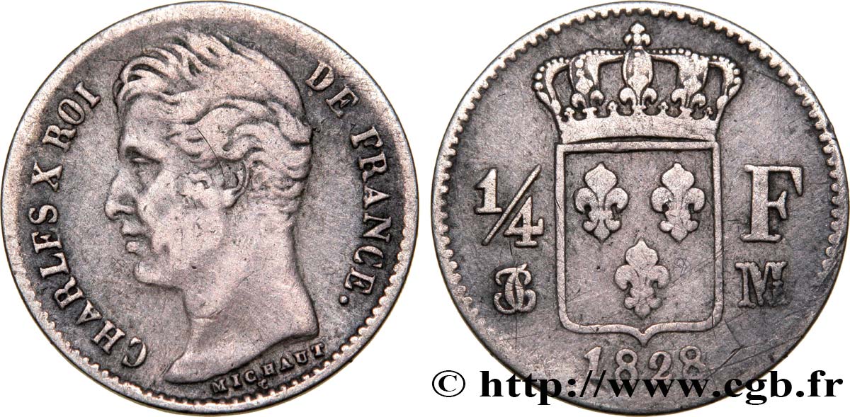 1/4 franc Charles X 1828 Toulouse F.164/25 TB30 