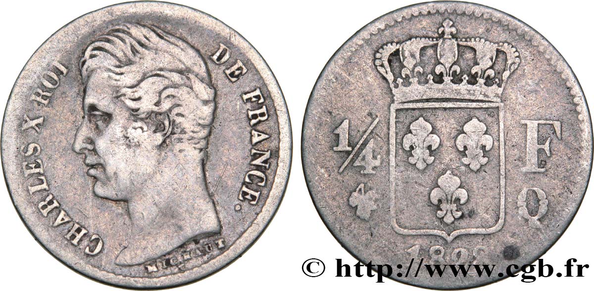1/4 franc Charles X 1828 Perpignan F.164/26 TB15 
