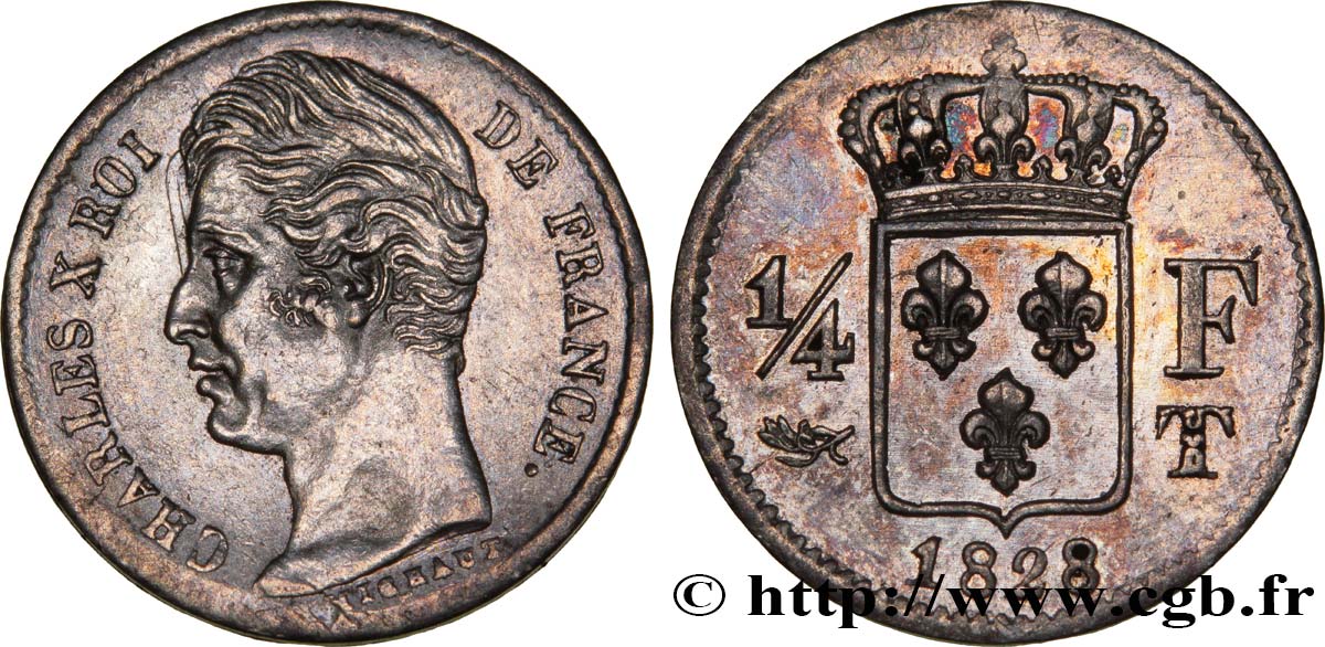 1/4 franc Charles X 1828 Nantes F.164/27 AU52 