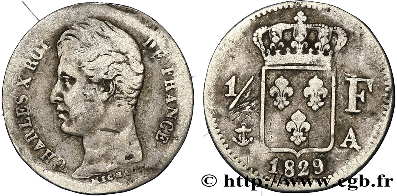 1/4 franc Charles X 1829 Paris F.164/29 TB20 