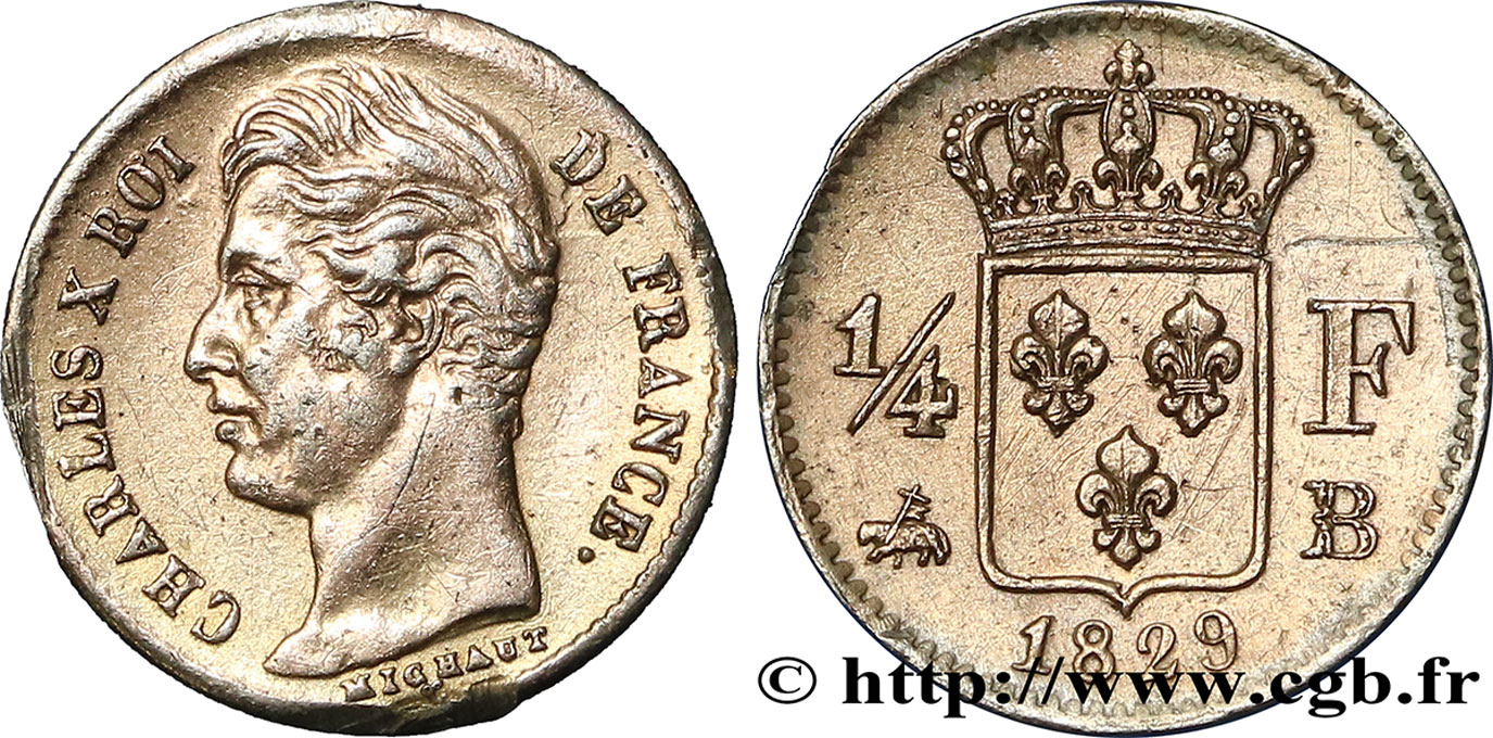 1/4 franc Charles X 1829 Rouen F.164/30 TTB+ 