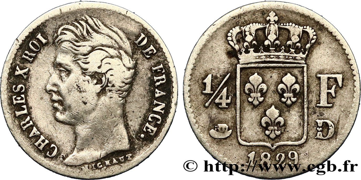 1/4 franc Charles X 1829 Lyon F.164/32 TB25 