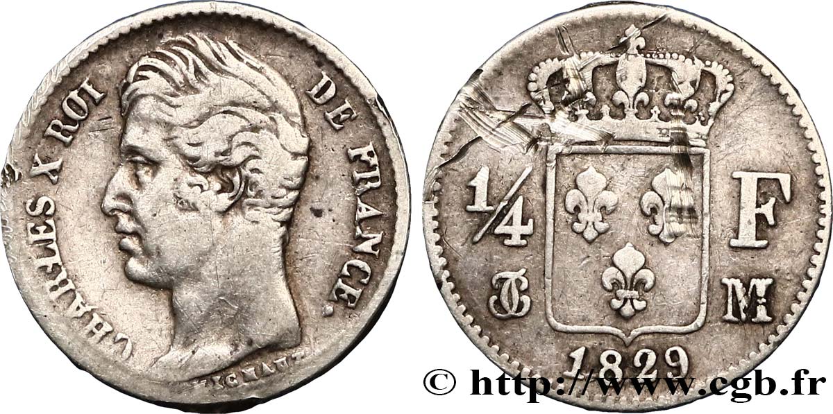 1/4 franc Charles X 1829 Toulouse F.164/36 VF25 