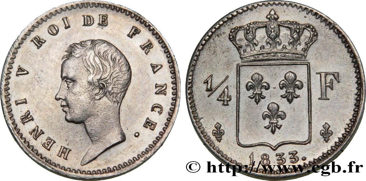 1/4 franc 1833  VG.2717  EBC 