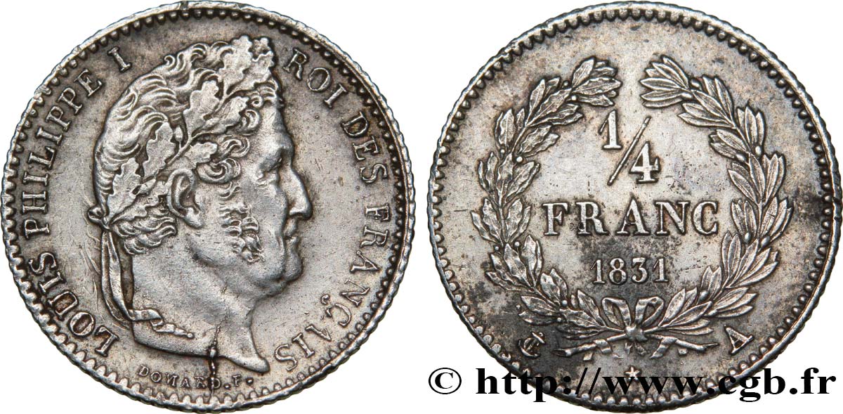 1/4 franc Louis-Philippe 1831 Paris F.166/1 AU50 