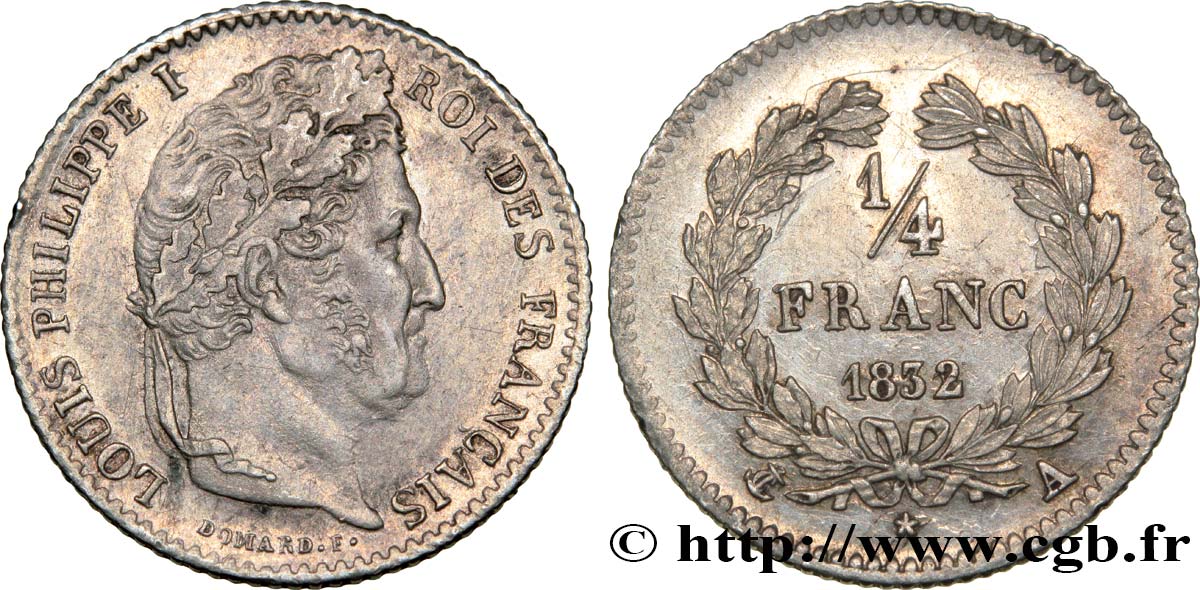 1/4 franc Louis-Philippe 1832 Paris F.166/12 XF48 
