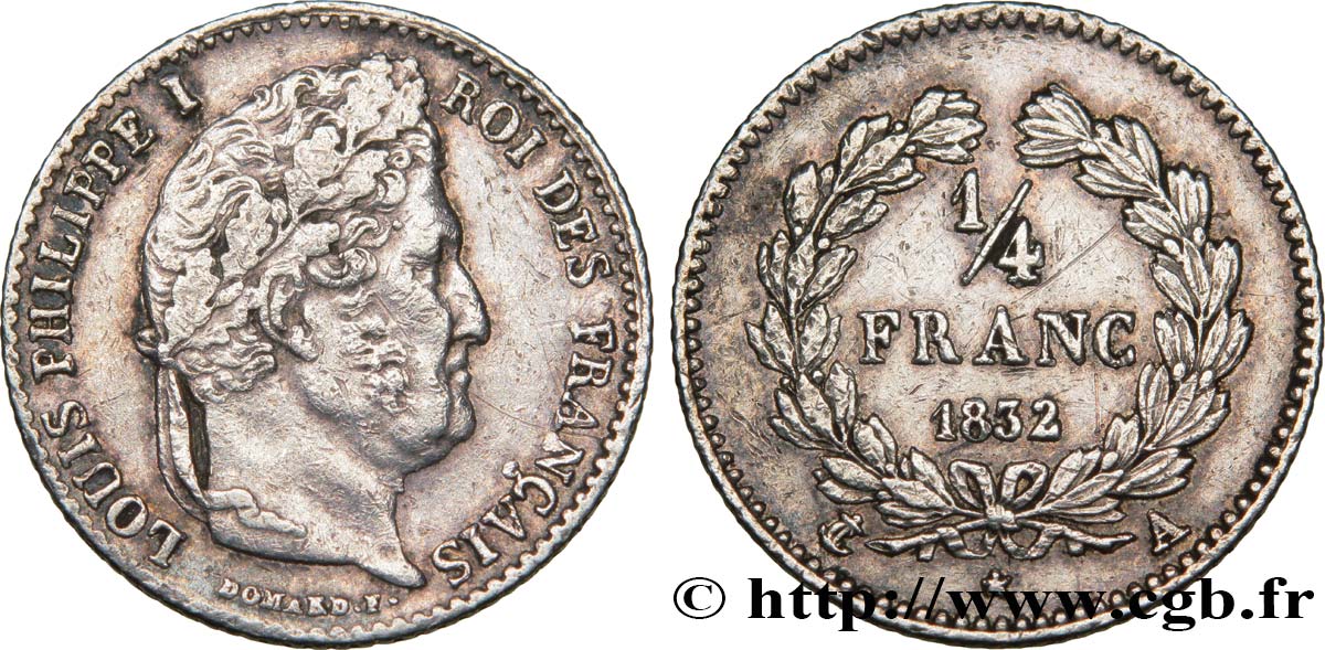 1/4 franc Louis-Philippe 1832 Paris F.166/14 SS48 