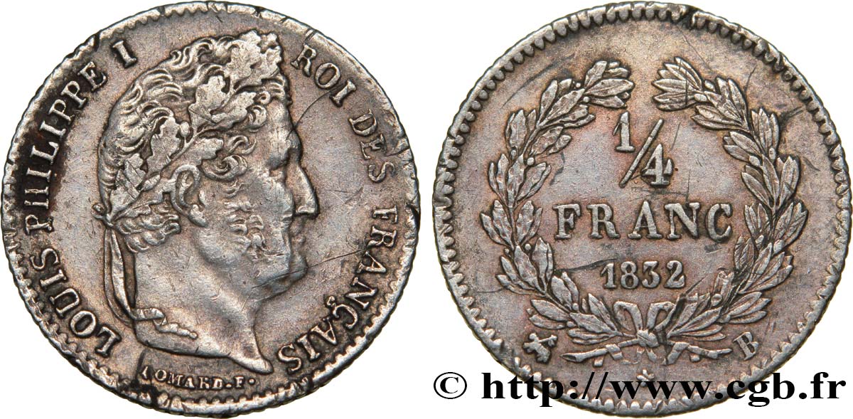 1/4 franc Louis-Philippe 1832 Rouen F.166/16 SS48 